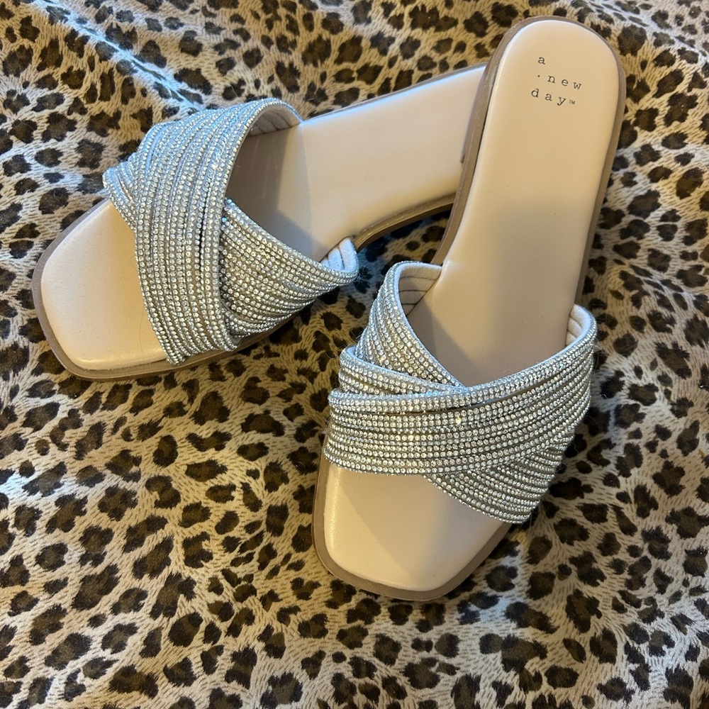 A New Day Women's Silver Beaded Slide Sandals